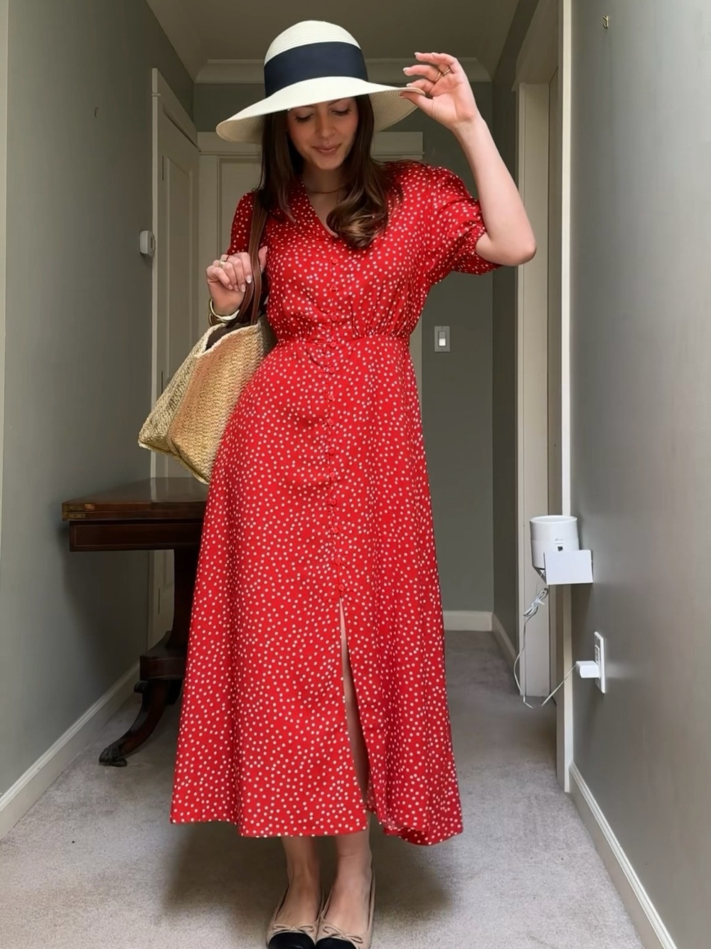 Red Polka Dot Midi Dress